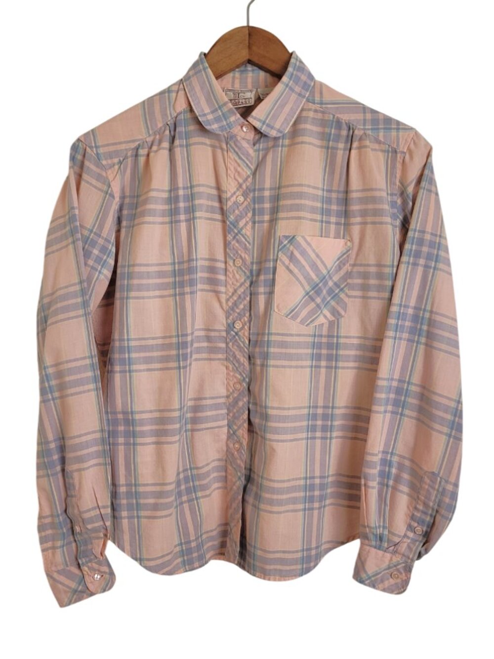 Vtg Pink Plaid Western Button Up Collared Long Sleeve Shirt women's small/medium